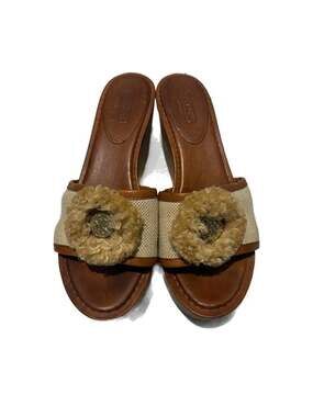 Coach Jazmin Canvas and Cork Platform Wedge Sandal with Flower Ornament